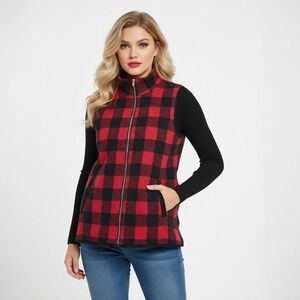 Women's Small Red Black Buffalo Plaid Vest